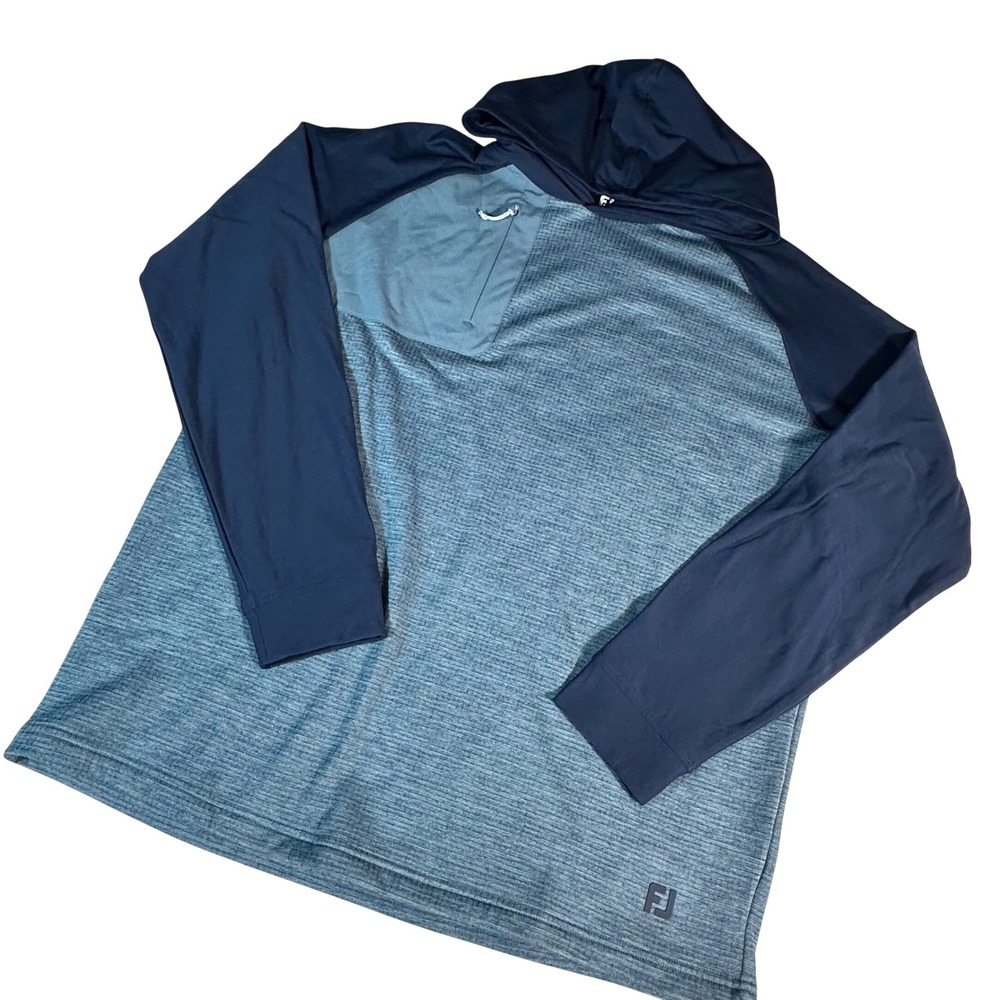 FootJoy ThermoSeries Hoodie Mens Large Blue Heathered Raglan Performance Top